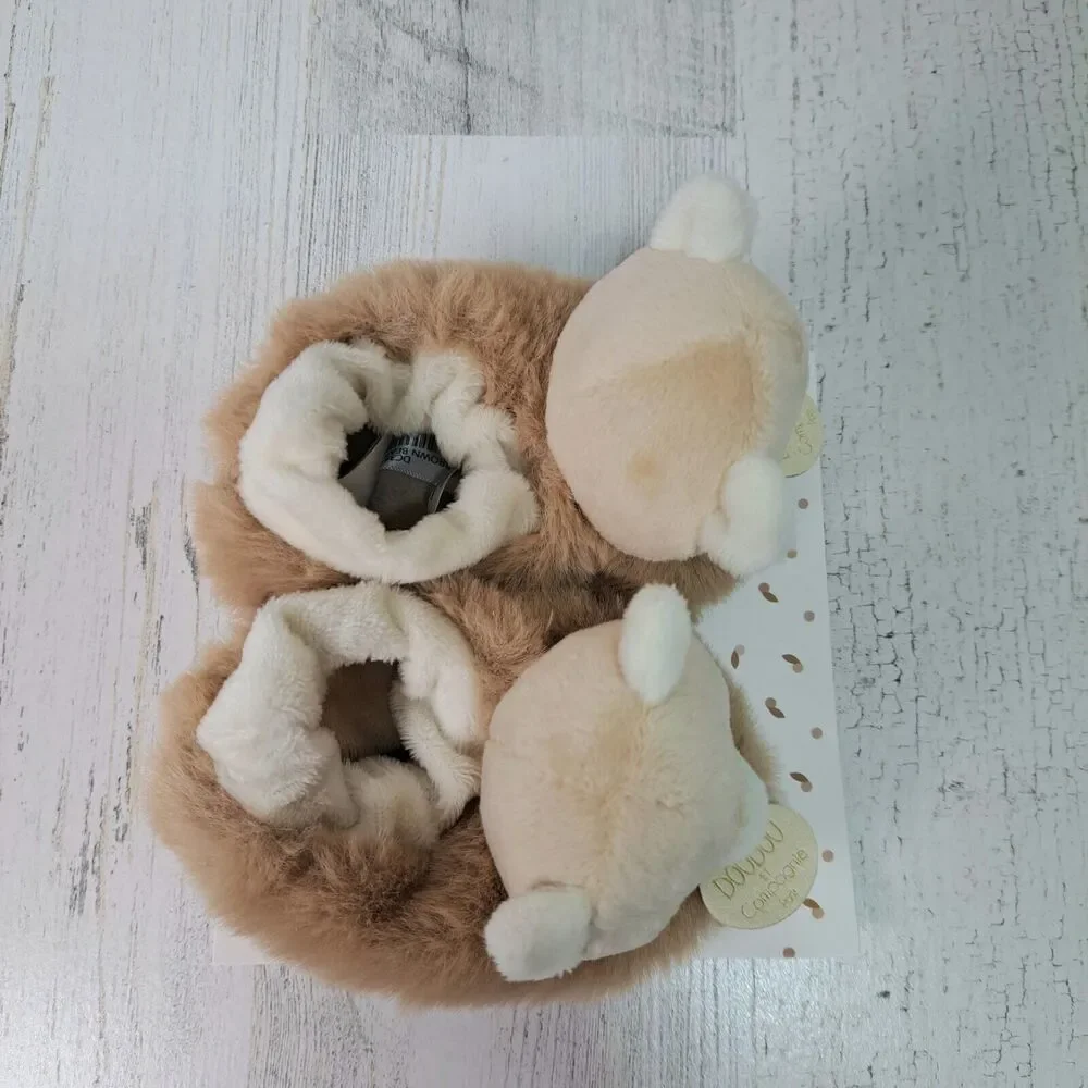 Doudou Et Compagnie Paris Brown Bear Booties Baby Crib Shoes Soft Fur 0/6 Months